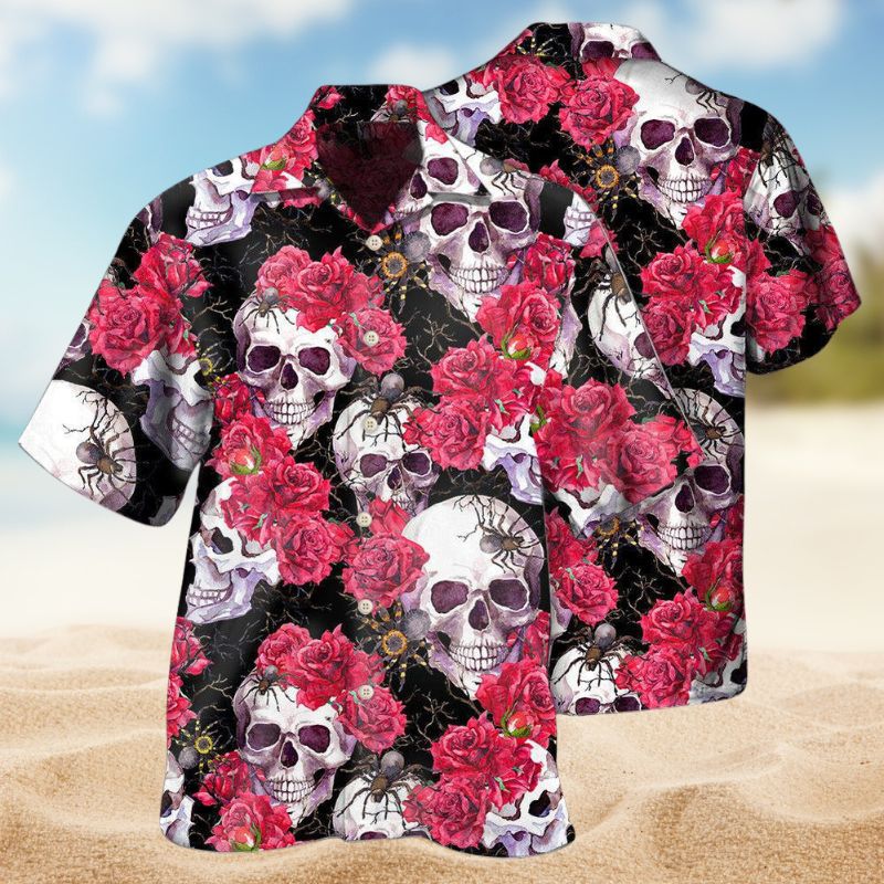 Creative Skull Roses Hawaiian Shirt For Island Vacations, Casual Events, And Distinctive Seasonal Style