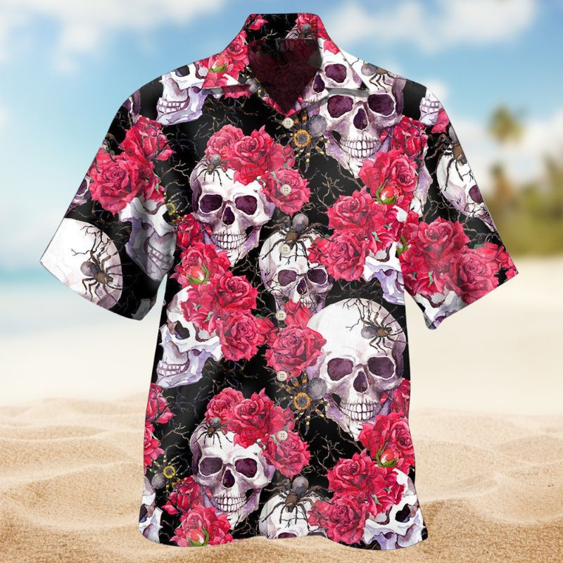 Creative Skull Roses Hawaiian Shirt For Island Vacations, Casual Events, And Distinctive Seasonal Style