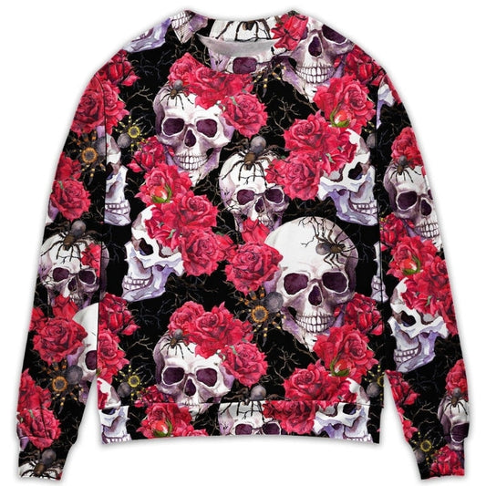 Skull And Roses With Spider Sweater For Fantasy Fans Casual Outings And Weekend Adventures