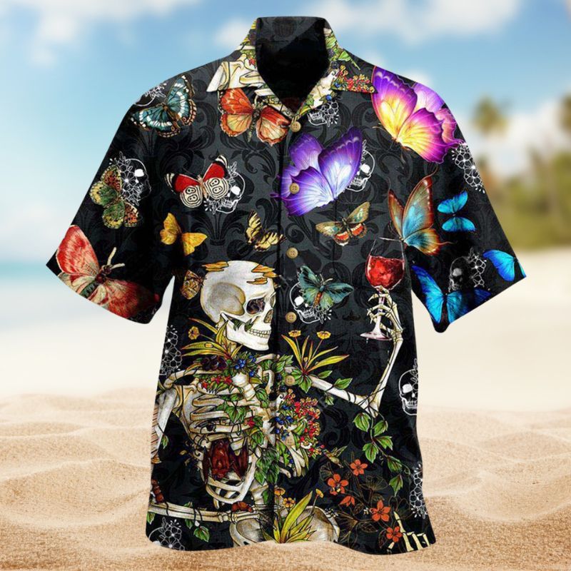 Skull Butterfly Overnight Hawaiian Shirt For Island Vacations, Casual Events, And Distinctive Seasonal Style