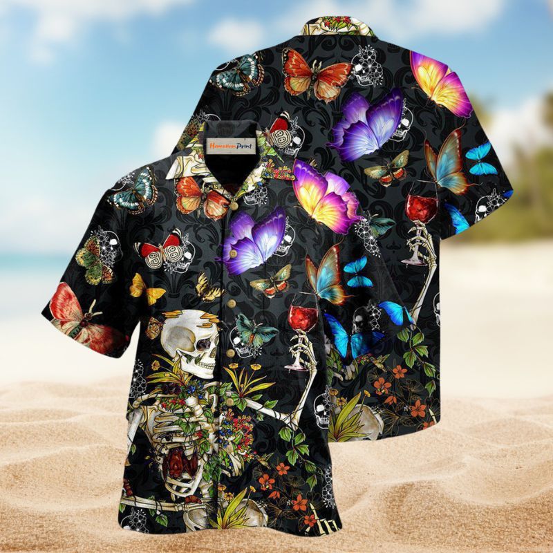 Skull Butterfly Overnight Hawaiian Shirt For Island Vacations, Casual Events, And Distinctive Seasonal Style