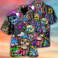 Creative Colorful Skull Pattern Hawaiian Shirt For Creative Adventures, Beach Travel, And Bold Warm Weather Wear