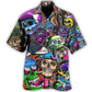 Creative Colorful Skull Pattern Hawaiian Shirt For Creative Adventures, Beach Travel, And Bold Warm Weather Wear