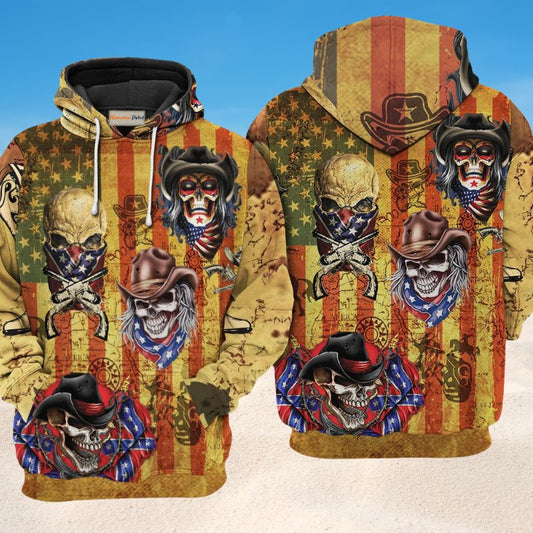 Skull Cowboy America Hoodie For Western Casual Wear Travel And Thoughtful Gifting