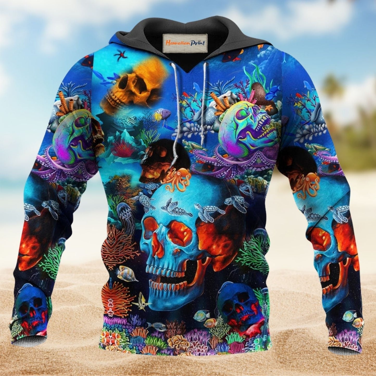 Blue Skull Deep Ocean Hoodie For Sea Enthusiasts Vacation Style And Comfortable Layering