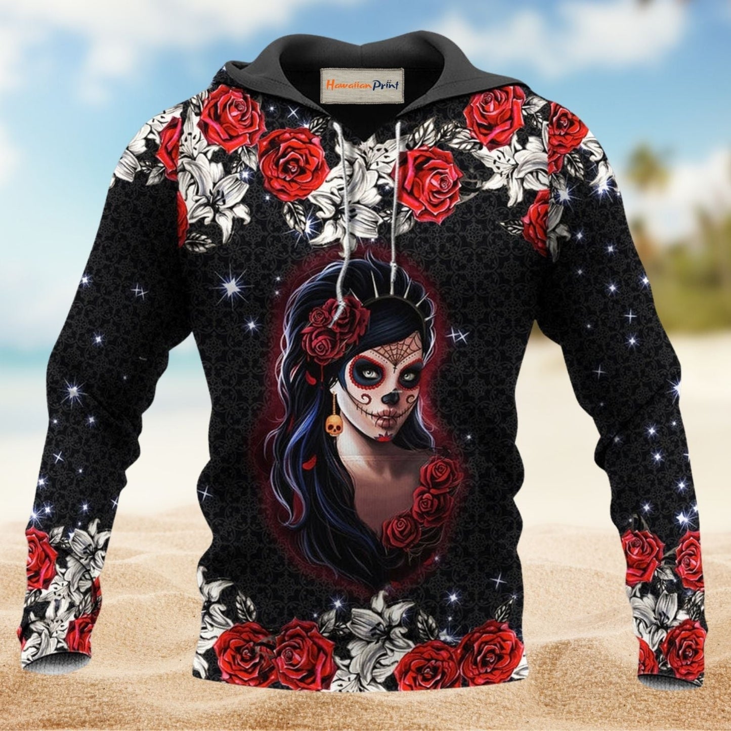 Red Skull Girl Rose Hoodie For Dark Art Enthusiasts Weekend Outings And Thoughtful Gifting