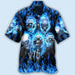Blue Skull Hawaiian Shirt With All Over Print For Resort Travel Summer Outings And Casual Gatherings