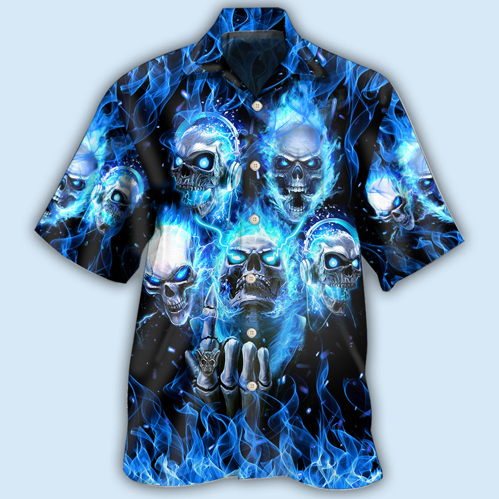 Blue Skull Hawaiian Shirt With All Over Print For Resort Travel Summer Outings And Casual Gatherings
