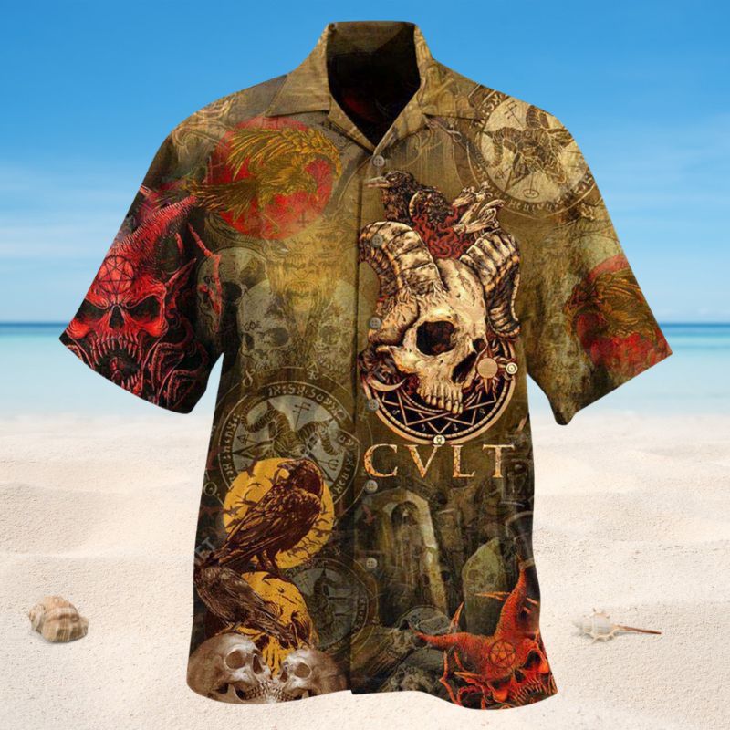 Defiant Skull Hawaiian Shirt For Coastal Adventures Outdoor Gatherings And Casual Warm Weather Wear