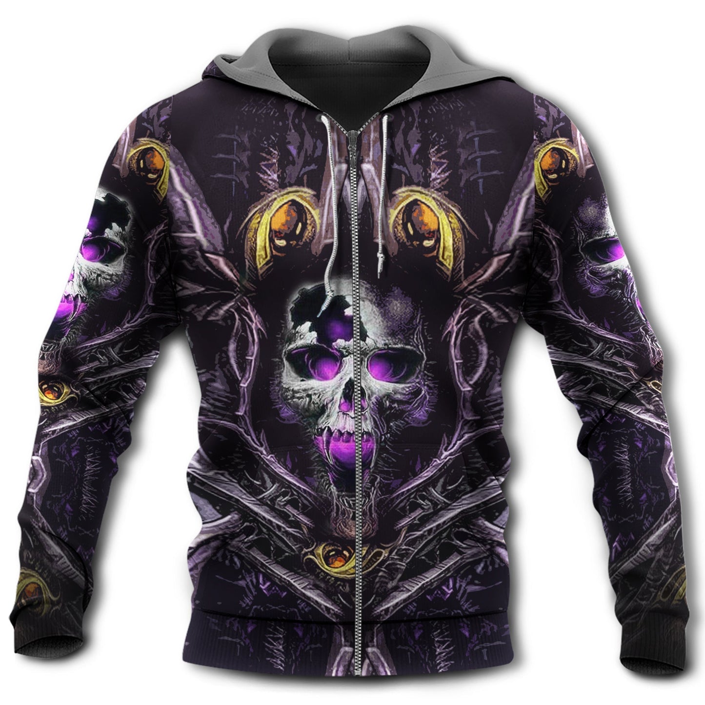Purple Yellow Skull Hoodie For Gothic Streetwear Night Events And Bold Everyday Style