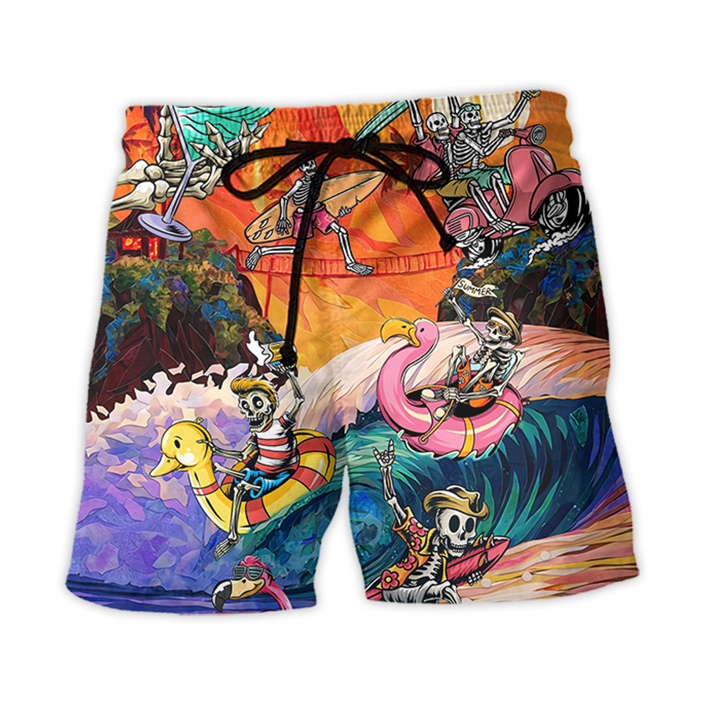 Skull Colorful Wave Beach Shorts Pattern View For Relaxed Vacation Styling
