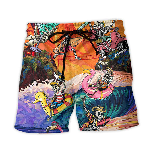 Colorful Skull Wave Beach Shorts For Warm Weather Outings And Bright Seasonal Outfits