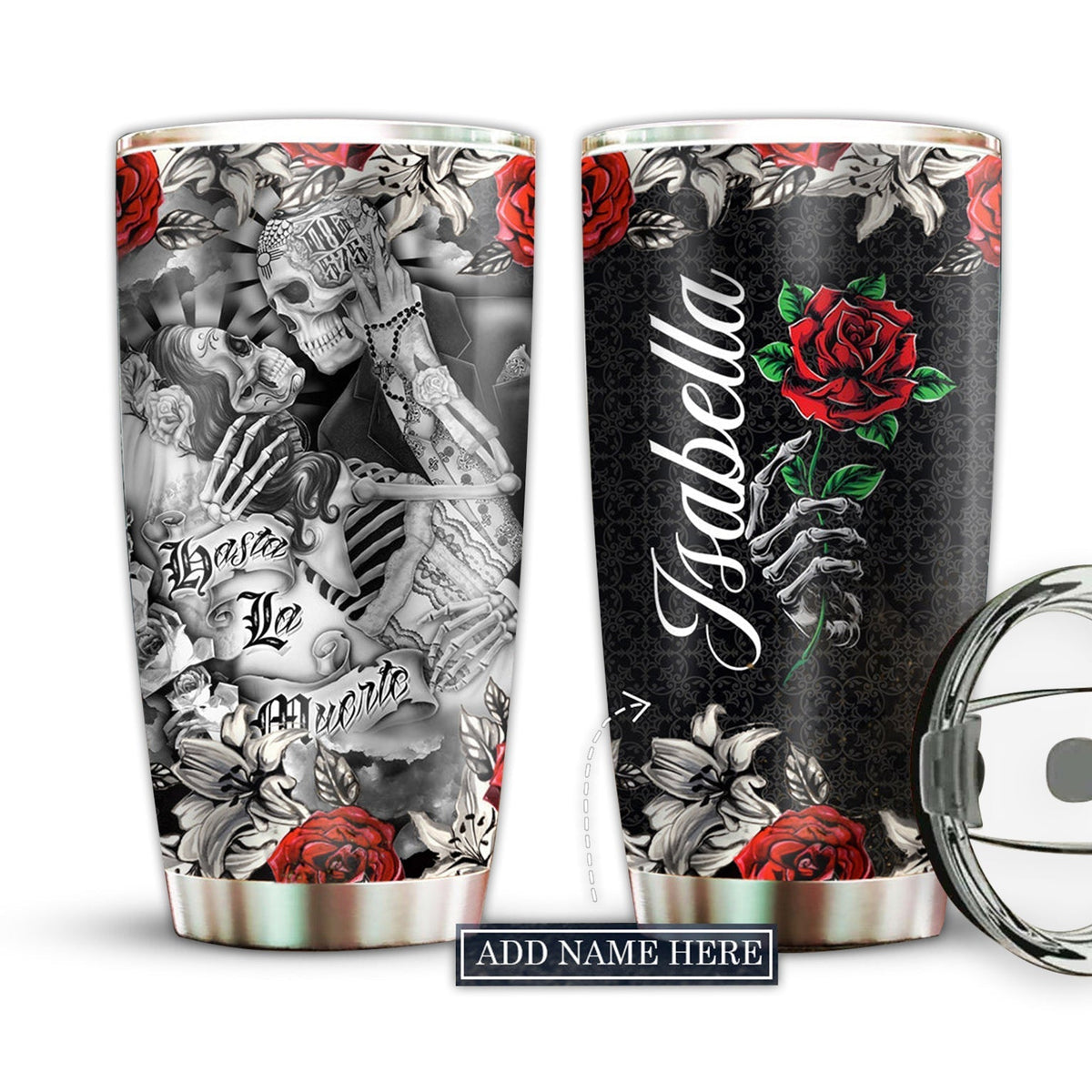 Skull Couple Love With Rose Personalized 20 Oz Tumbler For Coffee Travel And Daily Drinks