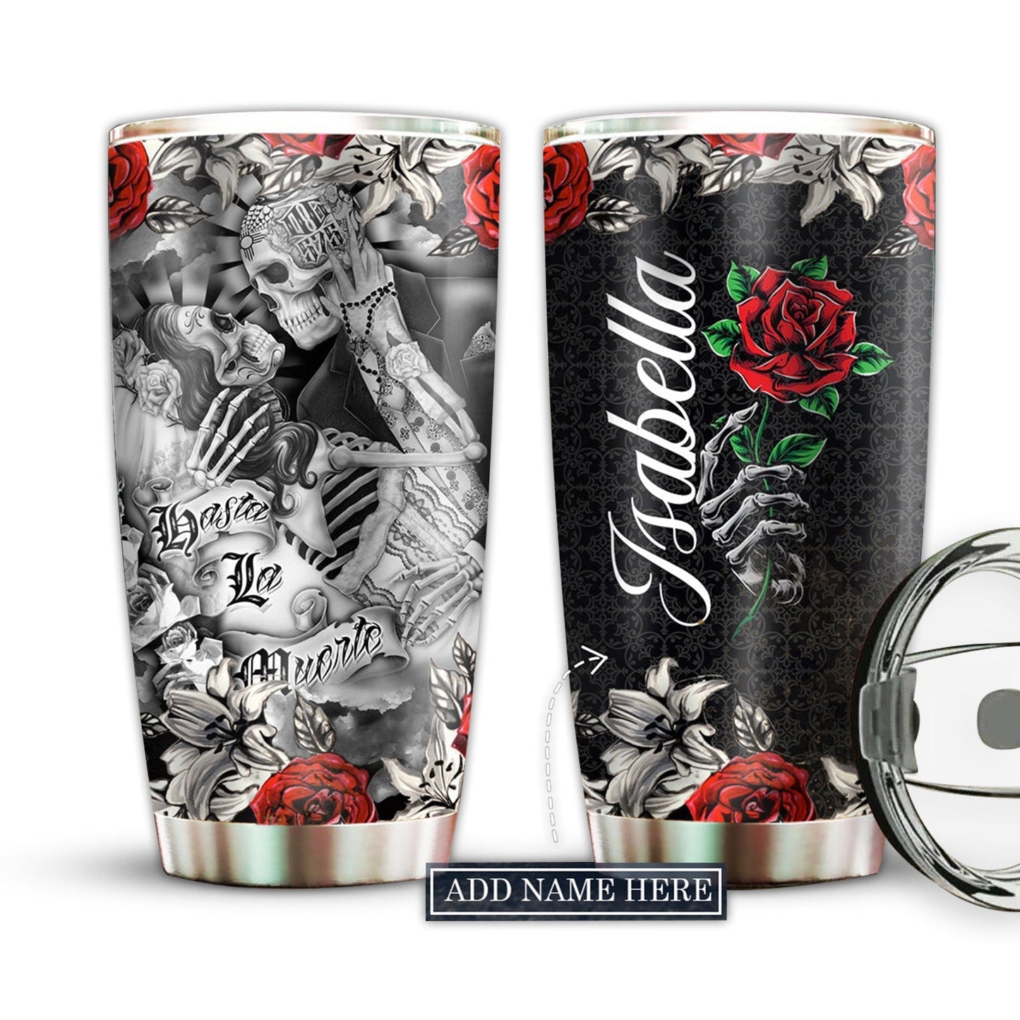 Skull Couple Love With Rose Personalized 20 Oz Tumbler For Coffee Travel And Daily Drinks