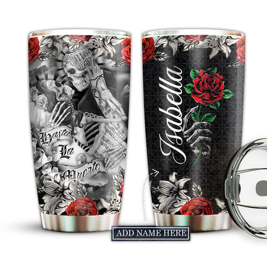 Skull Couple Love With Rose Personalized 20 Oz Tumbler For Coffee Travel And Daily Drinks