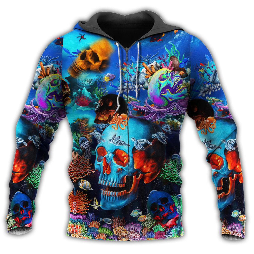 Blue Skull Deep Ocean Hoodie For Sea Enthusiasts Vacation Style And Comfortable Layering