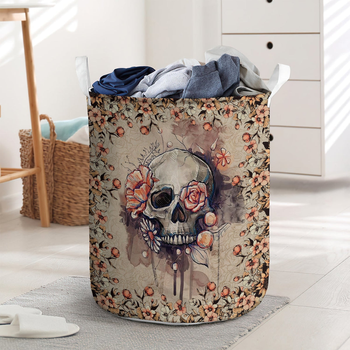 Skull Flowers Love Life Laundry Basket For Bathroom Bedroom Storage