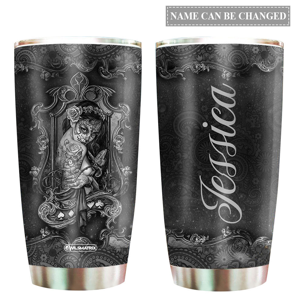 Skull Girl Love Black Personalized 20 Oz Tumbler For Coffee Travel And Daily Drinks