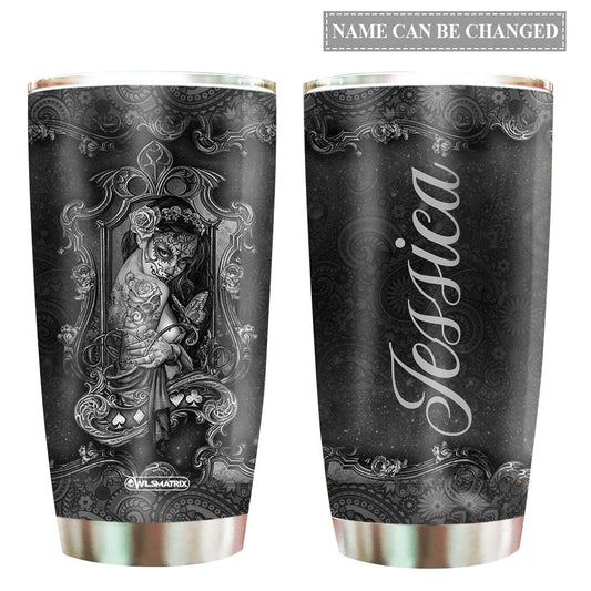 Skull Girl Love Black Personalized 20 Oz Tumbler For Coffee Travel And Daily Drinks