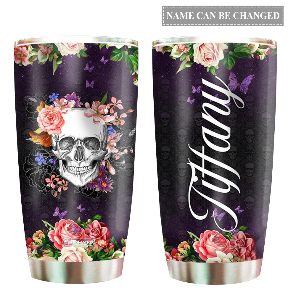 Skull Love Floral Personalized 20 Oz Tumbler For Coffee Travel And Daily Drinks