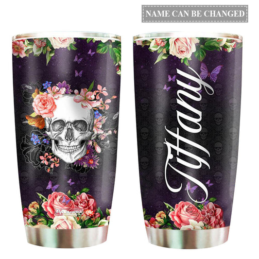 Skull Love Floral Personalized 20 Oz Tumbler For Coffee Travel And Daily Drinks