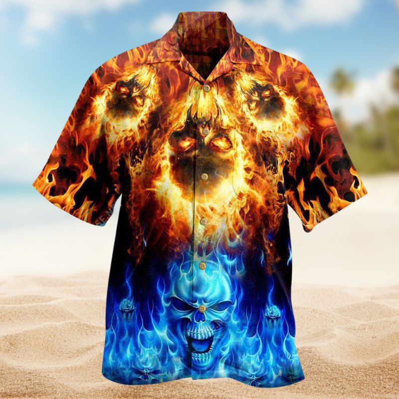 Skulls Fire Burning Forever Hawaiian Shirt For Island Parties Bold Artwork And Everyday Summer Style