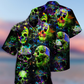 Green Skull Hawaiian Shirt For Resort Travel Summer Outings And Casual Gatherings And Resort Style
