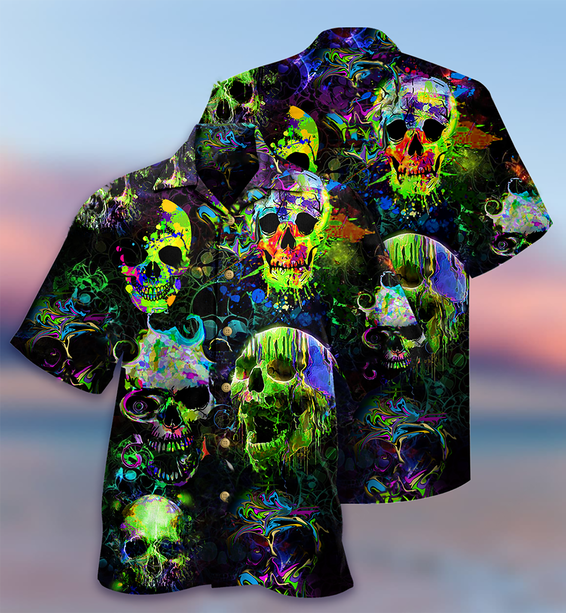 Green Skull Hawaiian Shirt For Resort Travel Summer Outings And Casual Gatherings And Resort Style