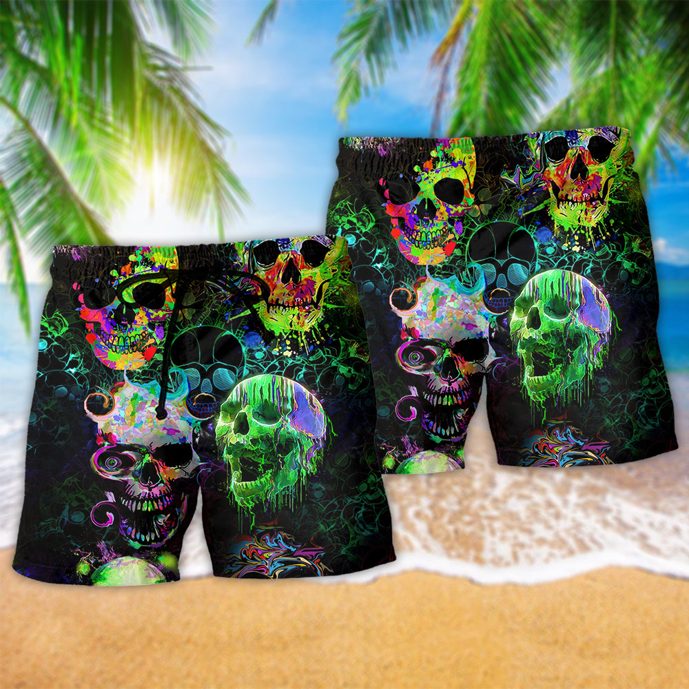 Skull Green Splash Color Beach Shorts Pattern Detail For Casual Summer Plans And Easygoing Coastal Style