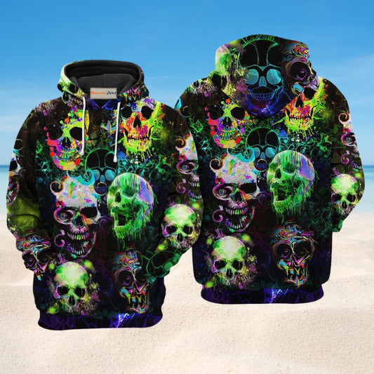 Green Skulls Splash Hoodie For Weekend Adventures Casual Style And Relaxed Comfort