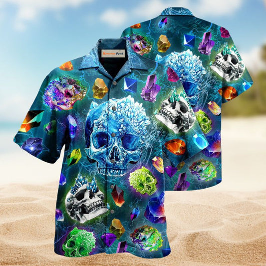 Magical Skulls Crystal Hawaiian Shirt For Resort Trips, Coastal Parties, And Warm Weather Style