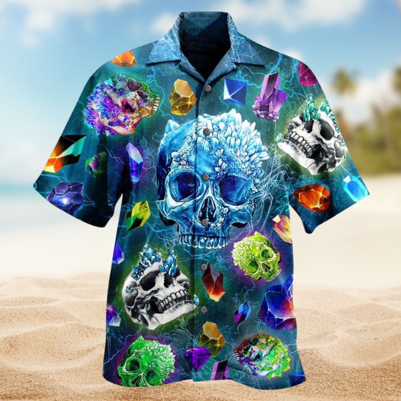 Magical Skulls Crystal Hawaiian Shirt For Resort Trips, Coastal Parties, And Warm Weather Style