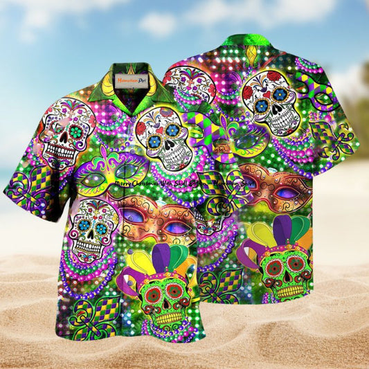 Skulls Mardi Gras Hawaiian Shirt For Vacation Adventures Beach Events And Relaxed Warm Weather Style
