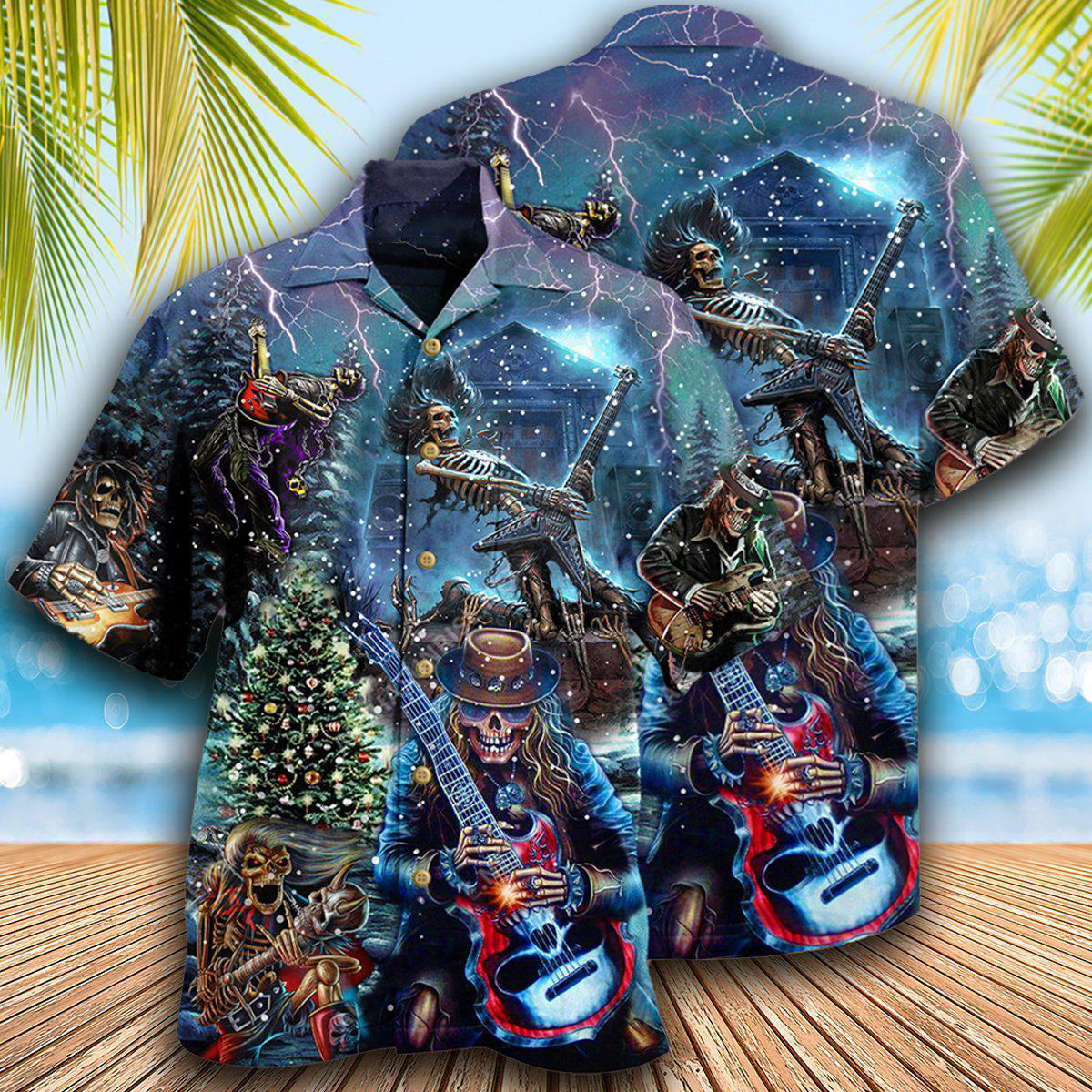 Skull Playing Rock Party Music Hawaiian Shirt Pattern View For Lightweight Everyday Style