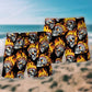 Flaming Skull Fire Beach Shorts Pattern Detail For Weekend Travel And Bright Summer Outfits
