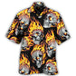 Dark Creative Flaming Skulls Fire Hawaiian Shirt For Island Vacations, Resort Wear, And Relaxed Seasonal Style
