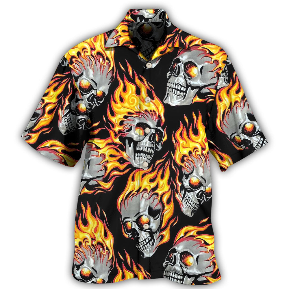 Dark Creative Flaming Skulls Fire Hawaiian Shirt For Island Vacations, Resort Wear, And Relaxed Seasonal Style