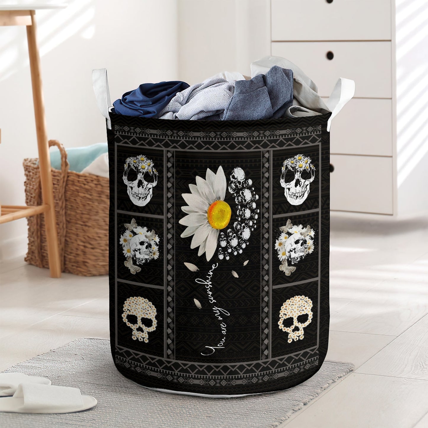 Skull You Are My Sunshine Flowers Laundry Basket For Bathroom Bedroom Storage