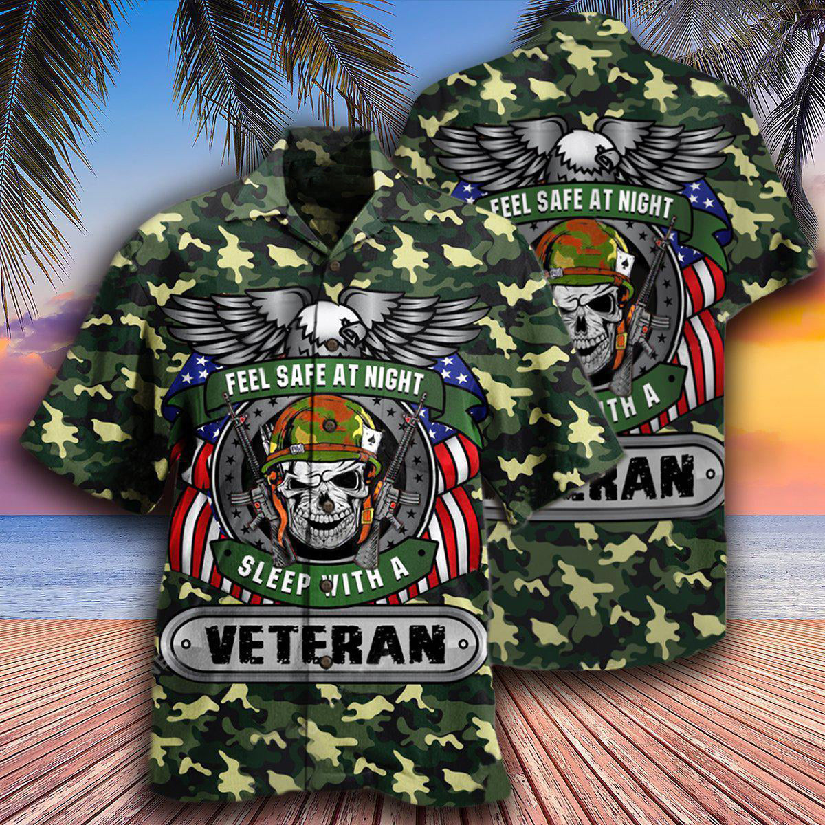 Veteran Feel Safe Night Sleep Hawaiian Shirt Artwork View For Weekend Travel And Beach Style