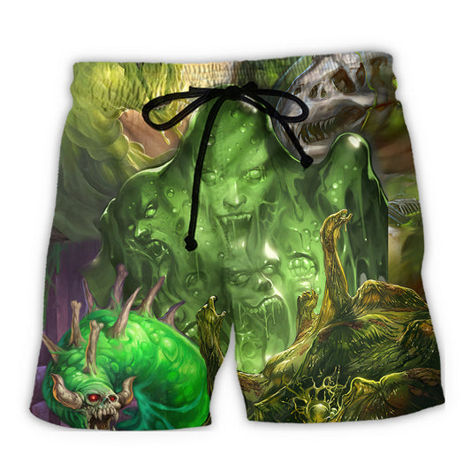 Green Spooky Monster Beach Shorts For Coastal Adventures And Bright Seasonal Outfits