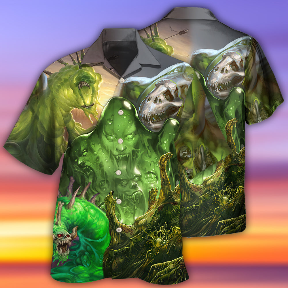 Spooky Fantasy Creative Slime Monster Hawaiian Shirt For Resort Trips, Coastal Parties, And Warm Weather Style