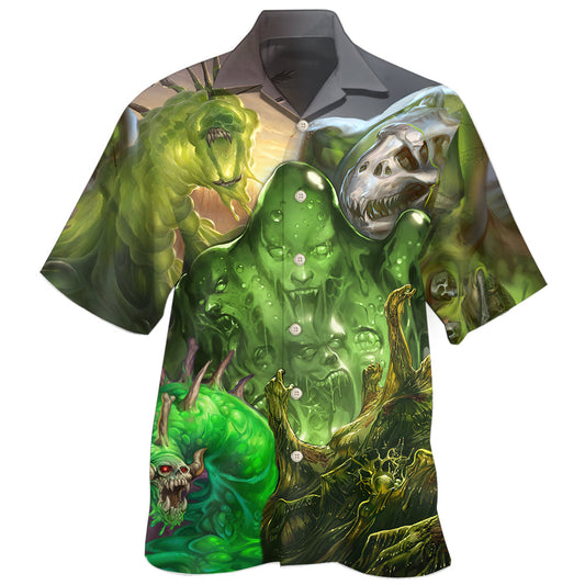 Spooky Fantasy Creative Slime Monster Hawaiian Shirt For Resort Trips, Coastal Parties, And Warm Weather Style