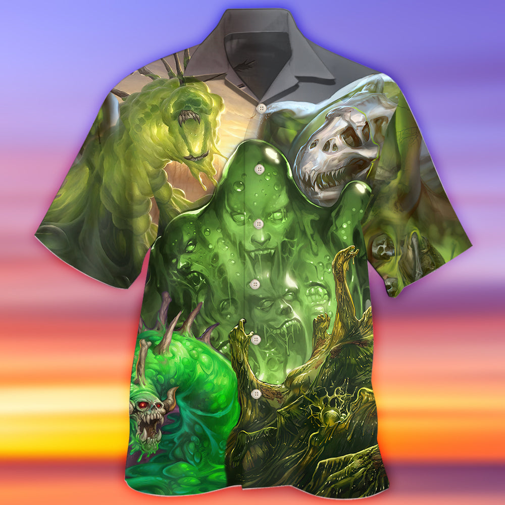 Spooky Fantasy Creative Slime Monster Hawaiian Shirt For Resort Trips, Coastal Parties, And Warm Weather Style