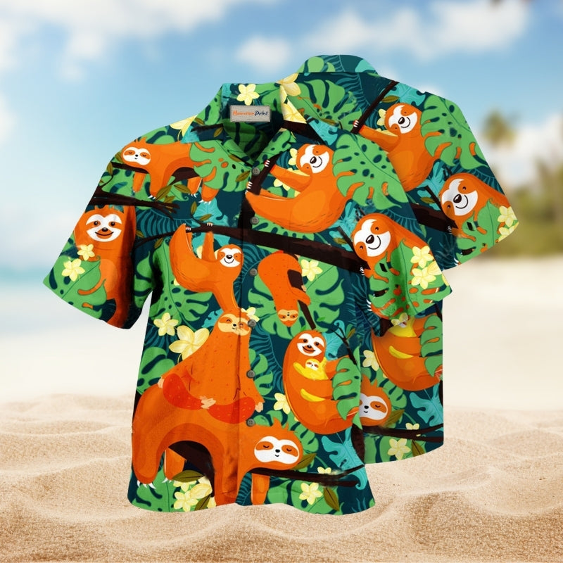 Relaxed Sloth Hawaiian Shirt For Coastal Adventures Outdoor Gatherings And Casual Warm Weather Wear