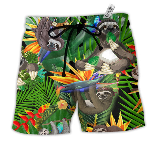 Sloth Happiness All Day Tropical Summer Hawaiian Beach Shorts For Poolside Relaxation And Style