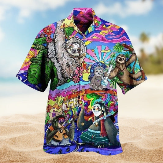 Playful Sloth Hawaiian Shirt For Beachside Event And Casual Outdoor Style