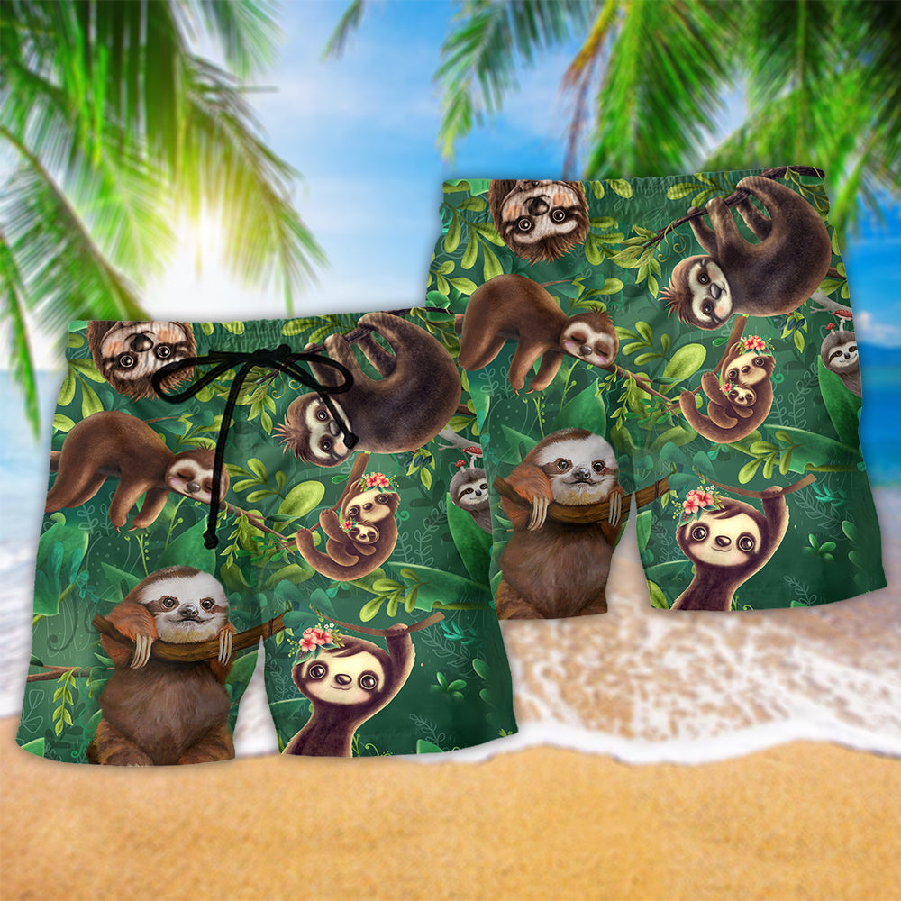 Sloth Beach Shorts Pattern Detail For Seaside Leisure And Bright Seasonal Outfits