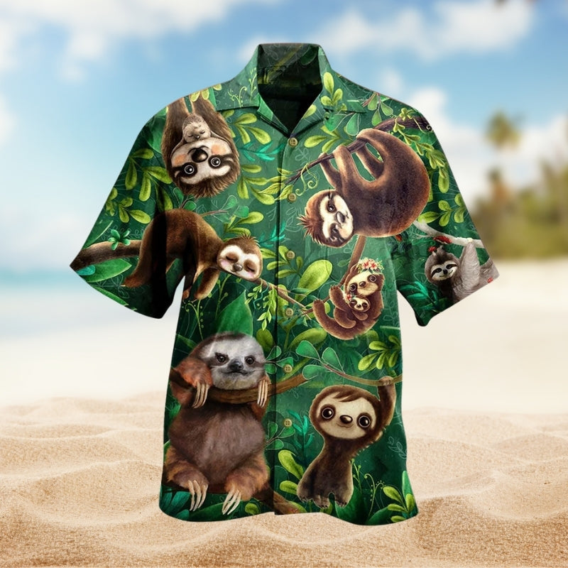 Cute Sloth Animals Hawaiian Shirt For Coastal Travel, Casual Events, And Comfortable Summer Wear