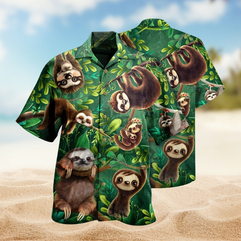 Cute Sloth Animals Hawaiian Shirt For Coastal Travel, Casual Events, And Comfortable Summer Wear