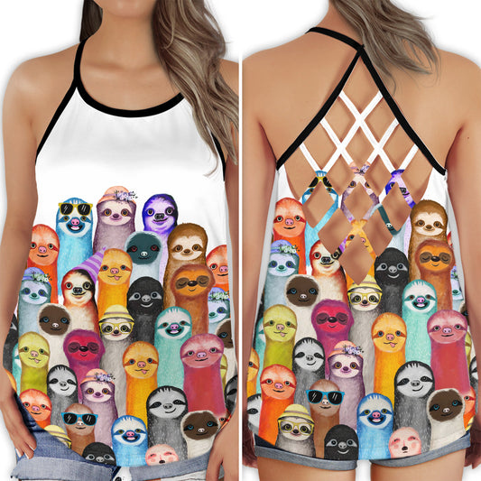 Cute Sloth Chill Spirit Hollow Tank Top For Yoga Workouts And Festival Wear